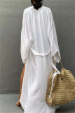 Casual Cotton Long Sleeve Long Loose Cardigan Vacation Beach Bikini Cover Up