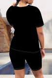 Casual Cartoon Print Letter Print O Neck Short Sleeve Oversize T-shirt And Shorts Two Pieces