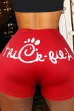 Casual Sportswear Letter Print Skinny High Waist Shorts Hotpants