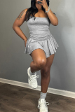Sexy Spaghetti Strap Sleeveless Ruched Cami Top And Pleated Mini Skirts Two Pieces Dress Sets