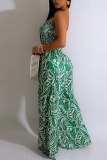 Casual Leaf Print Strapless Sleeveless Vacation Cinch Waist Tube Wide Leg Jumpsuits