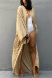 Casual Cotton Long Sleeve Long Loose Cardigan Vacation Beach Bikini Cover Up