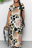 Casual Floral Print V Neck Short Sleeve Pocket Floor Length Vacation Baggy Maxi Dresses
