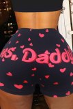 Casual Sportswear Letter Print Skinny High Waist Shorts Hotpants