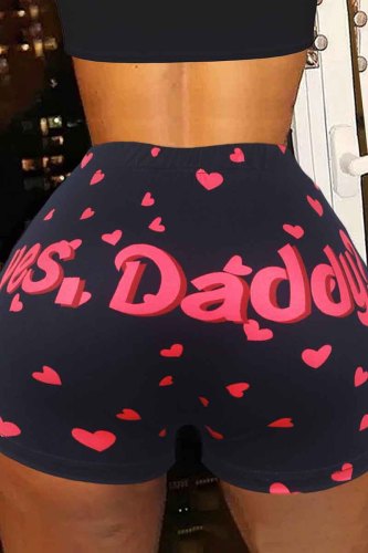 Casual Sportswear Letter Print Skinny High Waist Shorts Hotpants