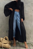 Casual Cotton Long Sleeve Long Loose Cardigan Vacation Beach Bikini Cover Up