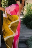 Casual Ombre Print Backless Oblique Collar One Shoulder Floor Length Vacation Long Baggy Maxi Dresses