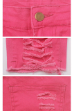 Pink Denim Button Fly Sleeveless High Hole Solid Patchwork pencil Capris Shorts