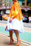 Casual Colorblock Turndown Collar Lantern Sleeve Baggy Vacation Midi Shirt Dresses