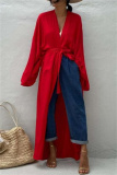 Casual Cotton Long Sleeve Long Loose Cardigan Vacation Beach Bikini Cover Up