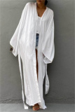 Casual Cotton Long Sleeve Long Loose Cardigan Vacation Beach Bikini Cover Up
