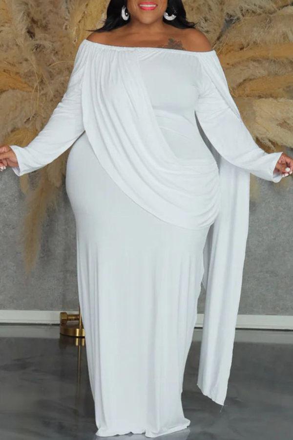 Casual Off Shoulder Long Sleeve Long Gowns Formal Pleated Cape Bodycon Plus Size Maxi Dresses