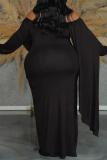 Casual Off Shoulder Long Sleeve Long Gowns Formal Pleated Cape Bodycon Plus Size Maxi Dresses