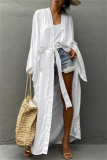 Casual Cotton Long Sleeve Long Loose Cardigan Vacation Beach Bikini Cover Up