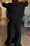 Casual V Neck Short Sleeve Buttons Irregular Hem Blouse And Wide Leg Pants Vacation Two Pieces Trouser Sets