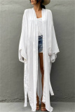 Casual Cotton Long Sleeve Long Loose Cardigan Vacation Beach Bikini Cover Up