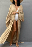 Casual Cotton Long Sleeve Long Loose Cardigan Vacation Beach Bikini Cover Up
