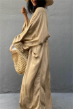 Casual Cotton Long Sleeve Long Loose Cardigan Vacation Beach Bikini Cover Up