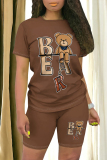 Casual Cartoon Print O Neck Short Sleeve T-shirt Tops And Shorts Two Pieces Shorts Sets