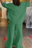 Casual V Neck Short Sleeve Buttons Irregular Hem Blouse And Wide Leg Pants Vacation Two Pieces Trouser Sets