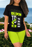 Casual Cartoon Print Letter Print O Neck Short Sleeve Oversize T-shirt And Shorts Two Pieces