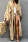 Casual Cotton Long Sleeve Long Loose Cardigan Vacation Beach Bikini Cover Up