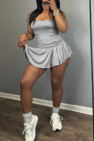 Sexy Spaghetti Strap Sleeveless Ruched Cami Top And Pleated Mini Skirts Two Pieces Dress Sets