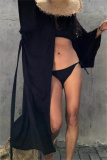 Casual Cotton Long Sleeve Long Loose Cardigan Vacation Beach Bikini Cover Up