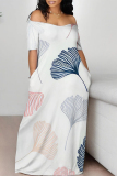 Casual Floral Print Off Shoulder Short Sleeve Pocket Vacation Baggy Maxi Dresses