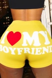 Casual Sportswear Letter Print High Waist Skinny Shorts Yogo Hotpants