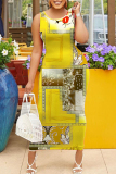 Casual Graphics Print Basic O Neck Long Bodycon Midi Tank Dresses