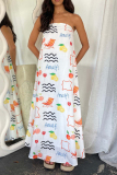 Sexy Geometric Print Strapless Sleeveless Vacation Tube A Line Maxi Dresses