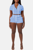 Casual Sportswear Zipper Short Sleeve Hooded Crop Tops And Shorts Two Pieces Shorts Sets