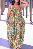 Sexy Graphics Print Backless Spaghetti Strap Long Vacation Baggy Slip Maxi Dresses