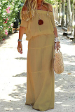 Casual Off the Shoulder Short Sleeve Tops And Ruffle Hem Maxi Skirts Vacation Beach Dress Sets