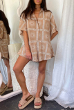 Casual Graphics Print Turndown Collar Flare Sleeve Loose Vacation Rompers Playsuit