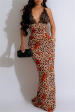 Sleeveless Floor Length Sexy Print Lace V Neck Mermaid Hem Backless Patchwork Spaghetti Strap Long Cami Bodycon Maxi Dresses