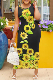 Casual Floral Print Basic O Neck Sleeveless Long Bodycon Maxi Tank Dresses