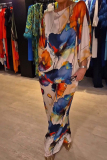 Casual Floral Print O Neck Batwing Sleeve Three Quarter Tops And Wide Leg Pants Vacation Two Pieces Tourser Sets
