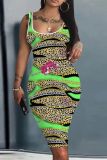 Casual Graphics Print Basic U Neck Vest Bodycon Midi Tank Dresses