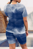 Casual Ombre Flag Star Print O Neck Short Sleeve Oversize T-shirt Tops And Shorts Two Pieces Shorts Sets