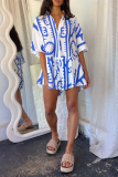 Casual Graphics Print Turndown Collar Flare Sleeve Loose Vacation Rompers Playsuit