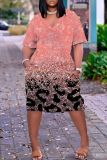 Casual Flag Star Print V Neck Short Sleeve Baggy T-shirt Midi Dresses