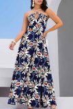 Sexy Graphics Print Backless Spaghetti Strap Hollow Out Cinch Waist Formal Vacation A Line Maxi Dresses