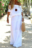 Casual Off the Shoulder Short Sleeve Tops And Ruffle Hem Maxi Skirts Vacation Beach Dress Sets