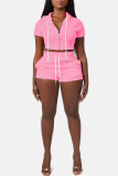 Casual Sportswear Zipper Short Sleeve Hooded Crop Tops And Shorts Two Pieces Shorts Sets