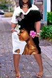 Casual Graphics Print V Neck Short Sleeve Baggy T-shirt Midi Dresses