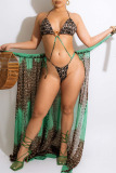 Sexy Leopard Print Bandage Bikini Sets Cover Up Skirt Beach Vacation Swimwears