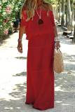 Casual Off the Shoulder Short Sleeve Tops And Ruffle Hem Maxi Skirts Vacation Beach Dress Sets