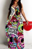 Sexy Graphics Print Backless Spaghetti Strap Long Floor Length Vacation Baggy Slip Maxi Dresses
